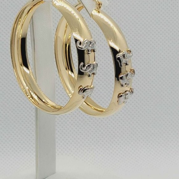 Brand New Brazilian 18k Gold Filled 3 Elephants Hoop Earrings - Picture 4 of 5